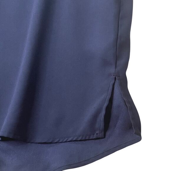 Aritzia Babaton Chaplin Flutter Sleeve Blouse Top Dark Blue S Pullover Keyhole - Picture 7 of 11